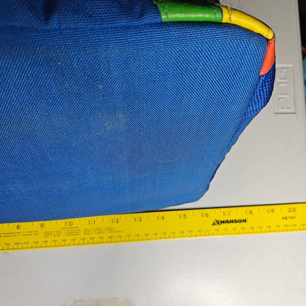 Vintage 80s Rainbow Stripe Canvas Duffel Bag Blue Retro Gym Travel Weekender - Picture 7 of 8